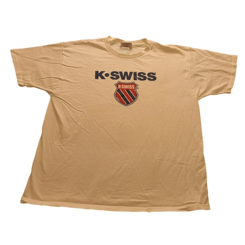 K-Swiss Men's Graphic T-Shirt White XL Cotton Short Sleeve Logo Shield‎ Crest